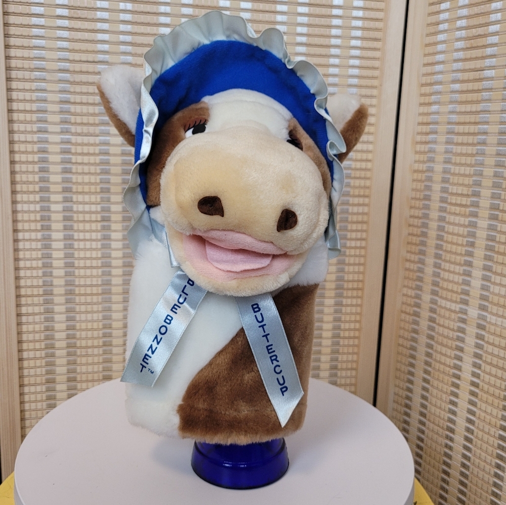 Blue Bonnet Buttercup plush cow vintage hand puppet